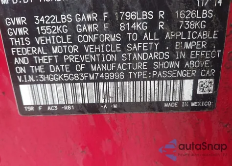 2015 Honda Fit Ex from USA, damaged, VIN 3HGGK5G83FM749996
